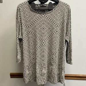 NWT Lucky Brand Patterned Brown and White Long Sleeve Top